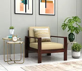 ONIJA Sofa for Home - 1 Seater Sofa Wooden - Sheesham Wood Single Seater Couch for Office - Solid Wood Sofa Set for Livingroom - Couch for Bedroom - WALNUT FINISH